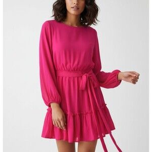 Flying Tomato Bright Pink Tiered Long Sleeve Dress | Size S